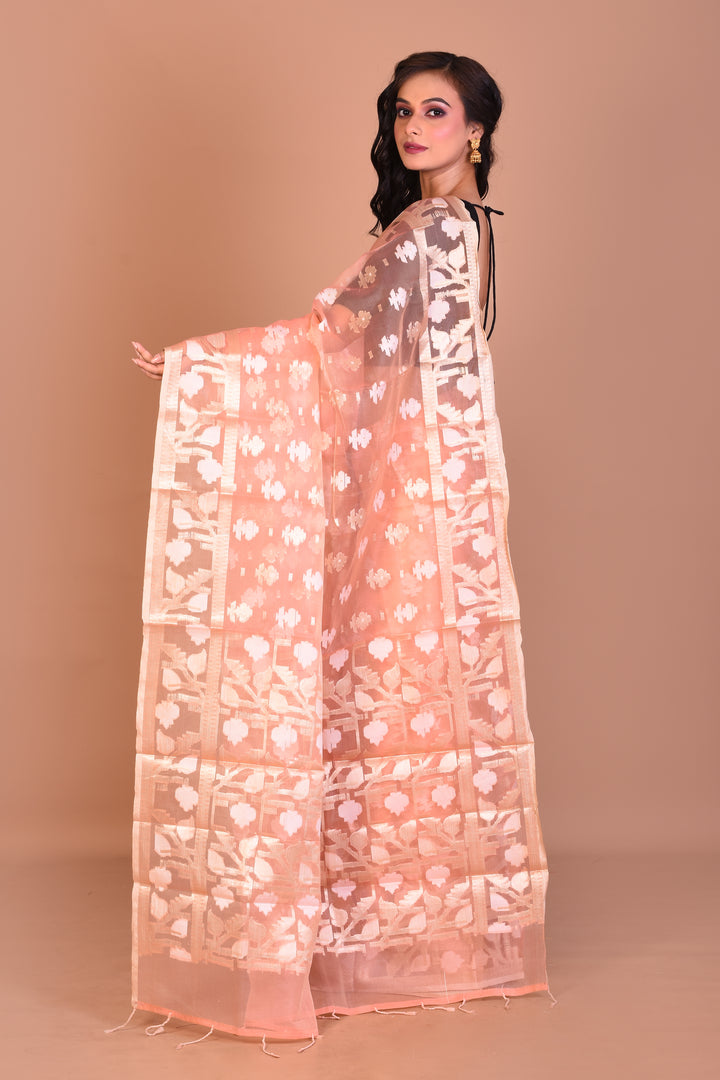 Peach Blended Organza Saree with Blouse Piece - Keya Seth Exclusive