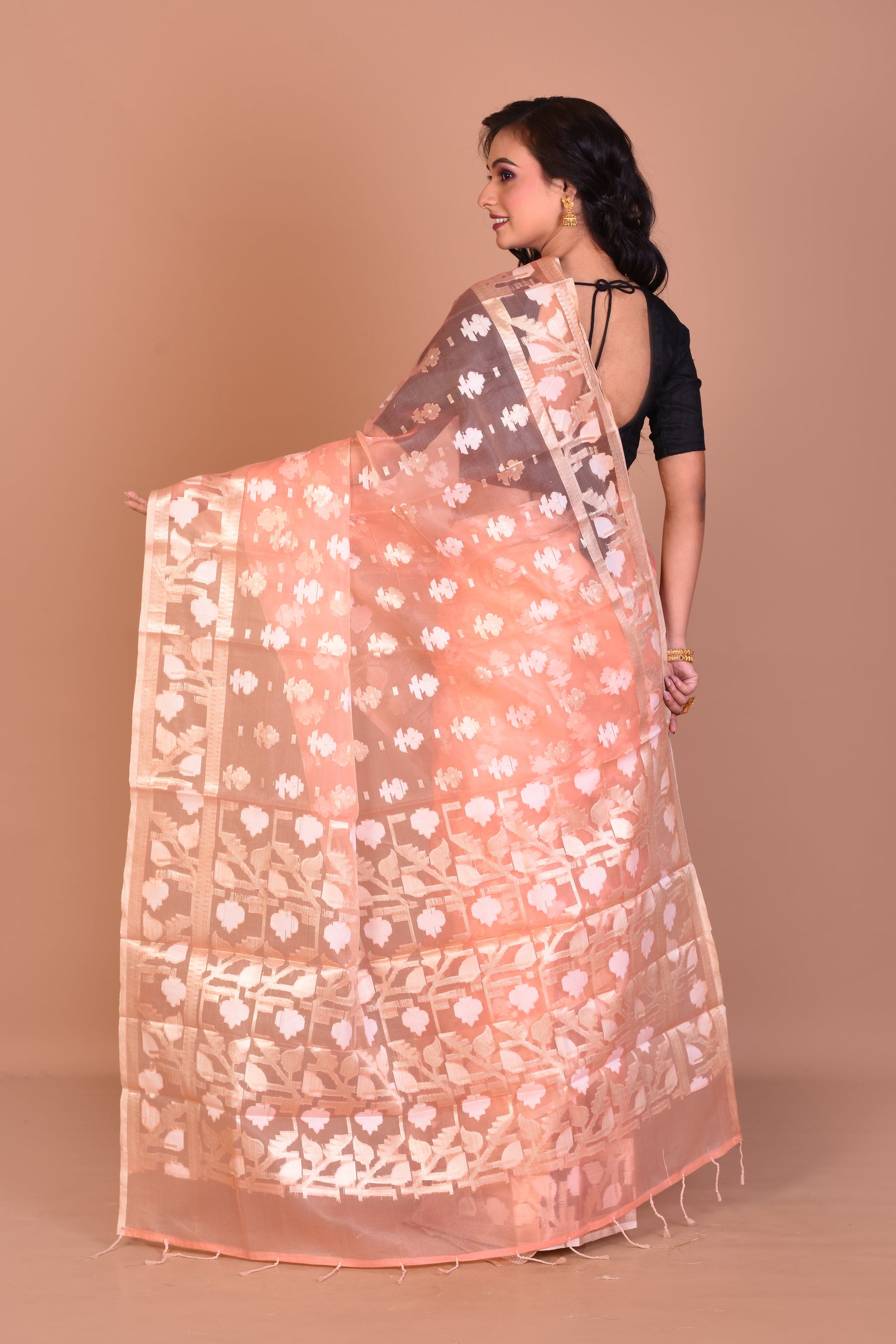 Peach Blended Organza Saree with Blouse Piece - Keya Seth Exclusive