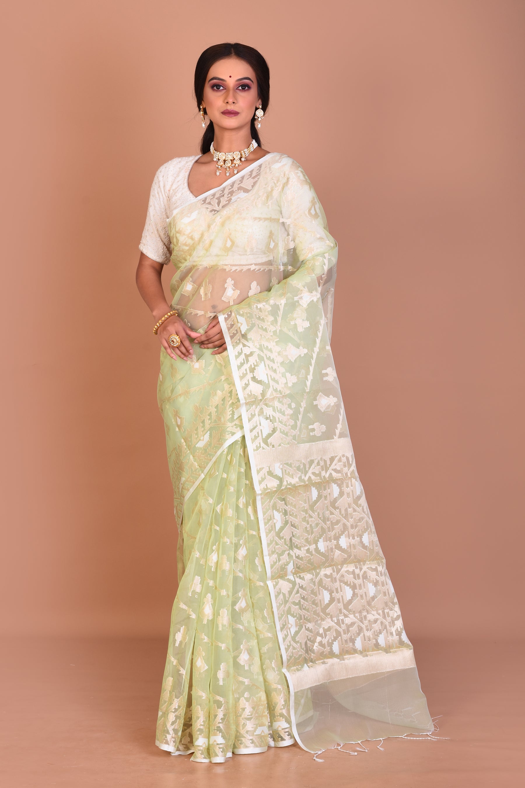 Pastel Green Blended Organza Saree with Blouse Piece - Keya Seth Exclusive