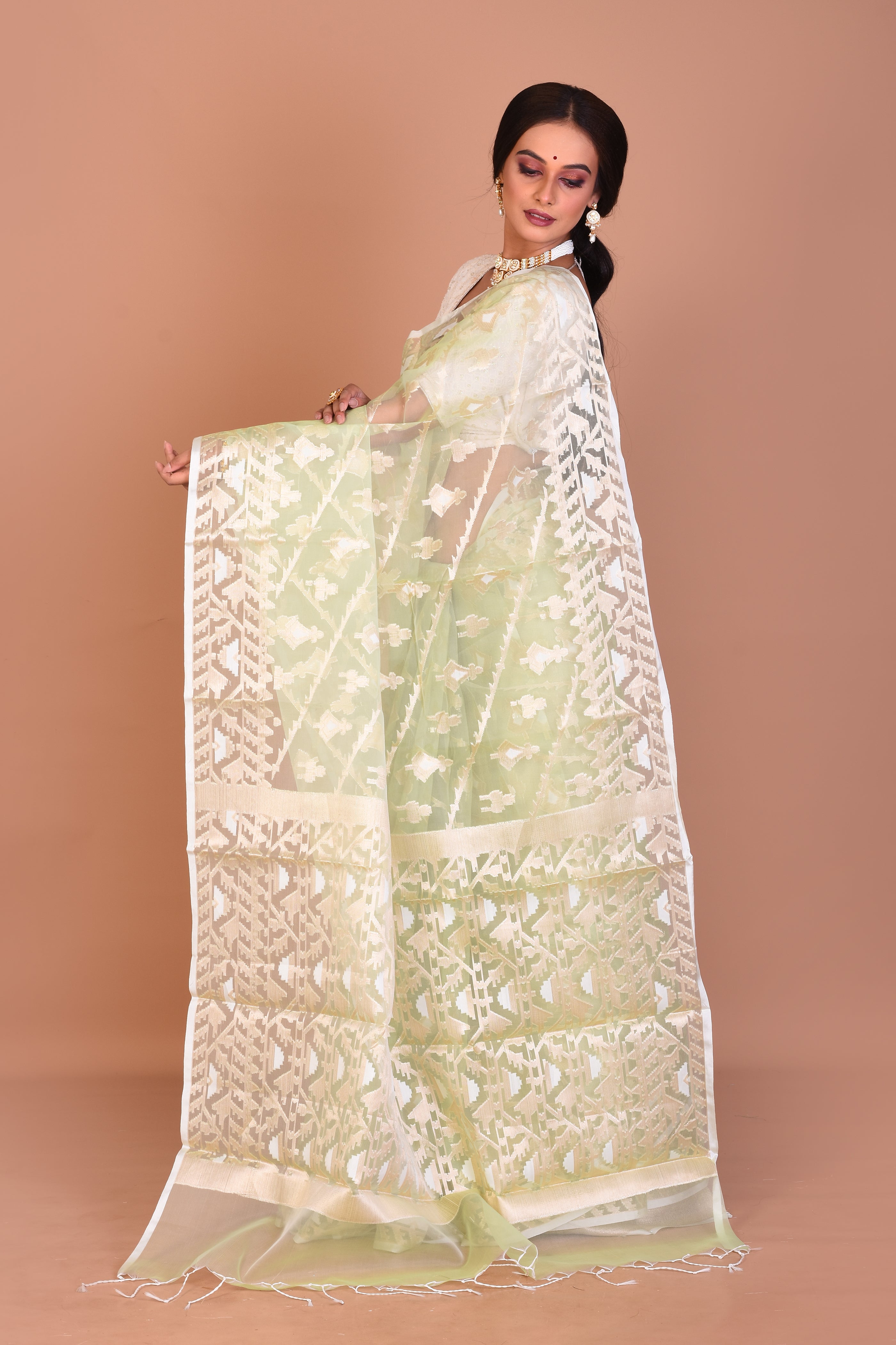 Pastel Green Blended Organza Saree with Blouse Piece - Keya Seth Exclusive