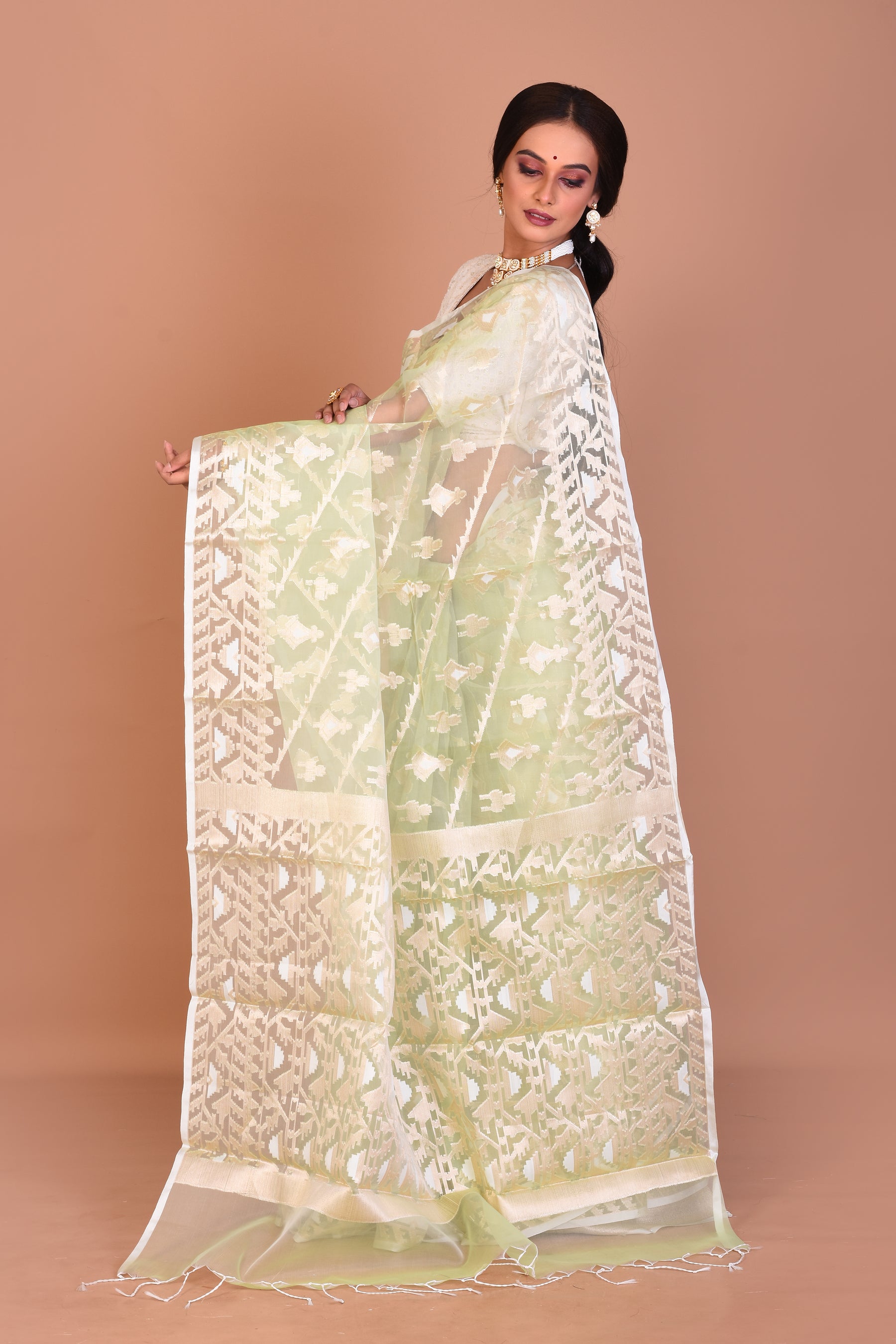 Pastel Green Blended Organza Saree with Blouse Piece - Keya Seth Exclusive