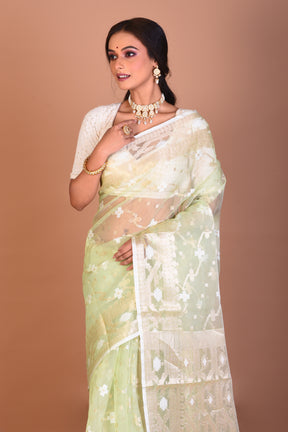 Mint Green Blended Organza Saree with Blouse Piece - Keya Seth Exclusive