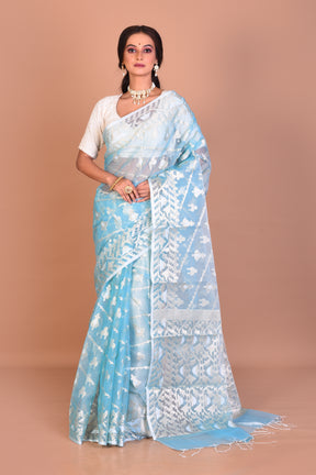 Sky Blue Blended Organza Saree with Blouse Piece - Keya Seth Exclusive