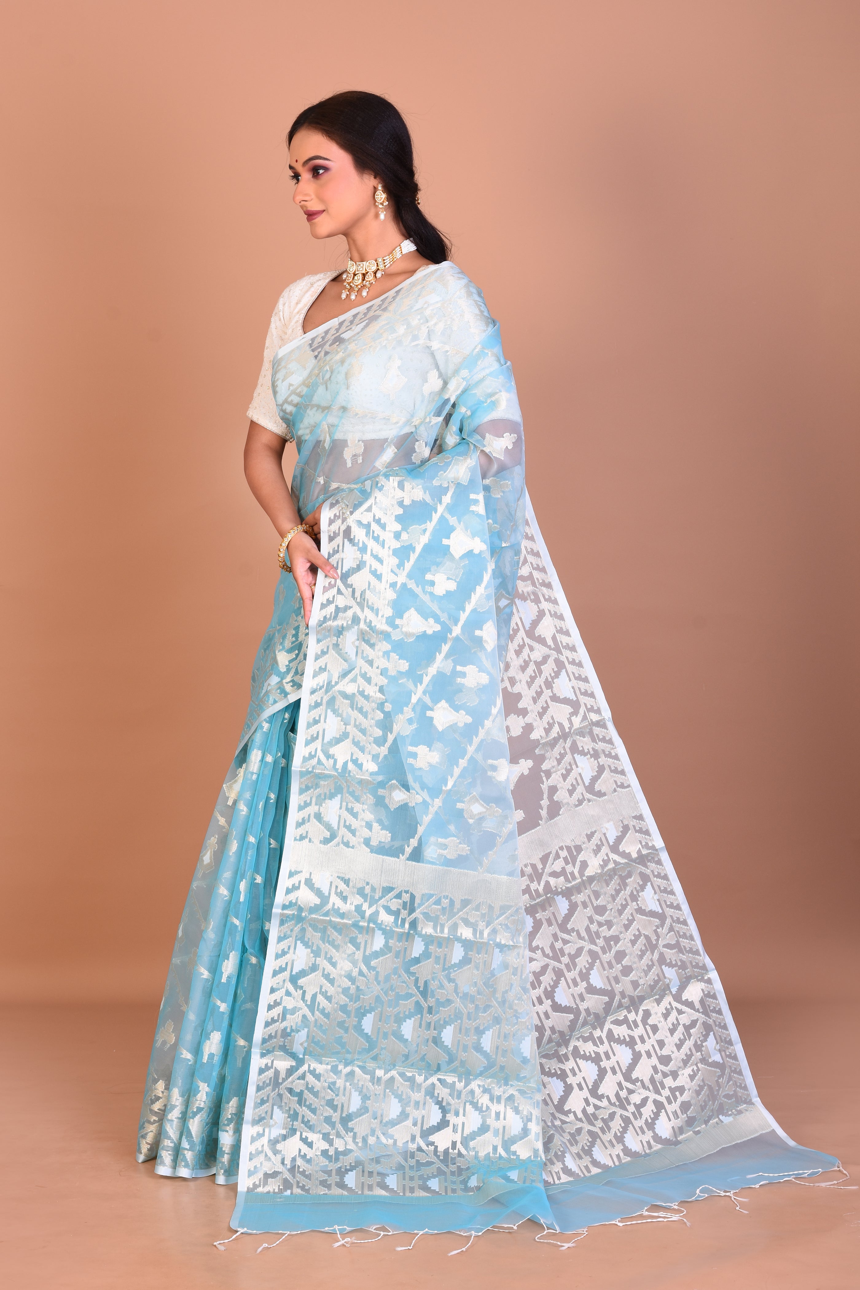 Sky Blue Blended Organza Saree with Blouse Piece - Keya Seth Exclusive