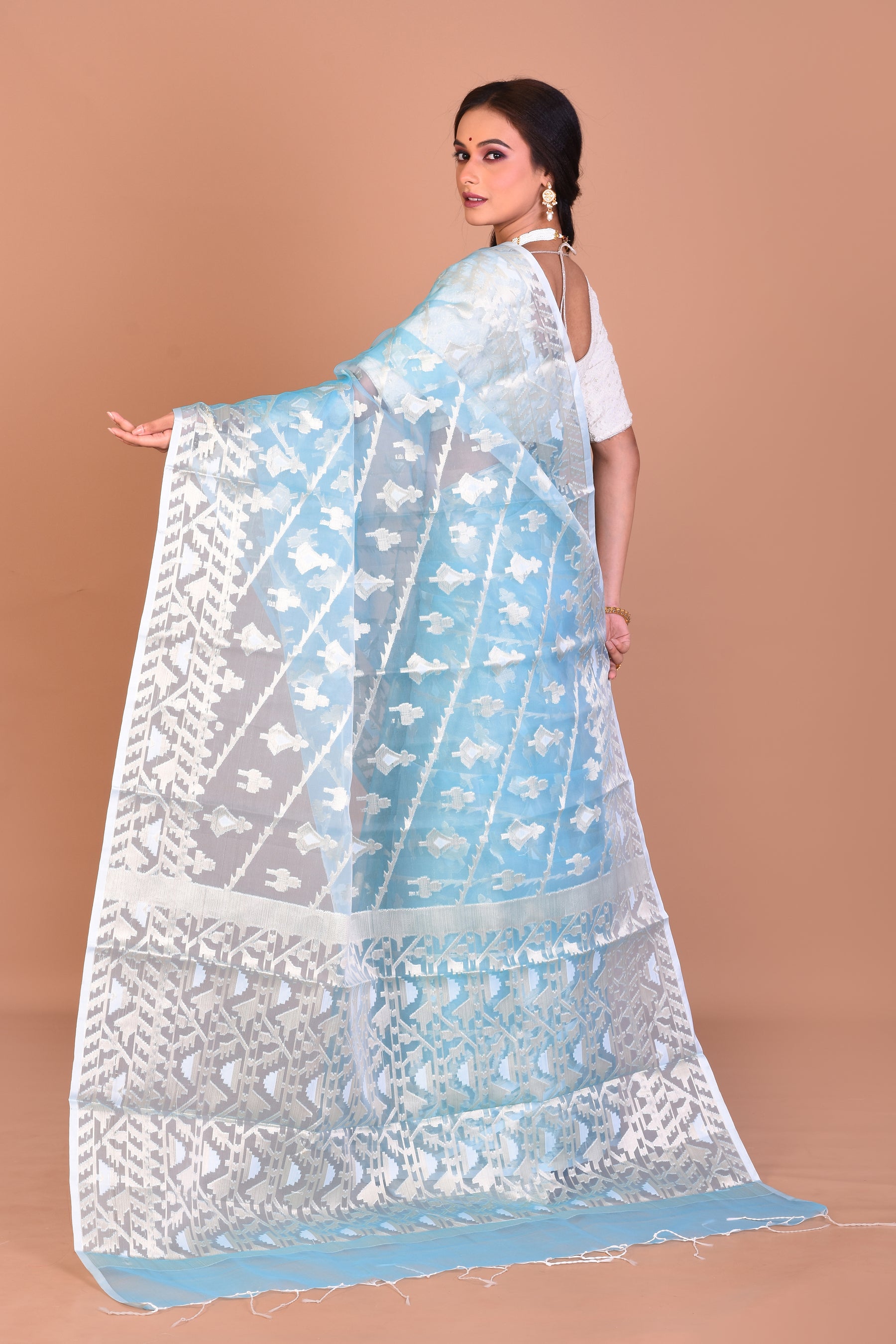 Sky Blue Blended Organza Saree with Blouse Piece - Keya Seth Exclusive