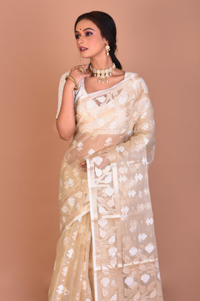 Off-white Blended Organza Saree with Blouse Piece - Keya Seth Exclusive