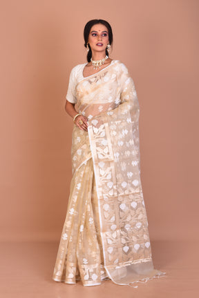 Off-white Blended Organza Saree with Blouse Piece - Keya Seth Exclusive