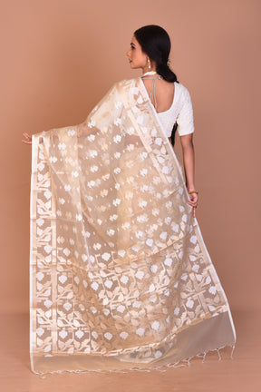 Off-white Blended Organza Saree with Blouse Piece - Keya Seth Exclusive