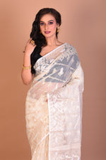 Load image into Gallery viewer, Off-white Blended Organza Saree with Blouse Piece - Keya Seth Exclusive
