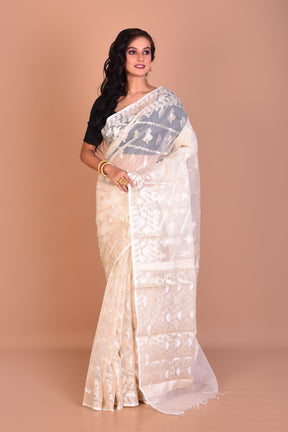 Off-white Blended Organza Saree with Blouse Piece - Keya Seth Exclusive