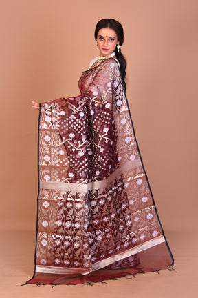 Maroon Blended Organza Saree with Blouse Piece - Keya Seth Exclusive