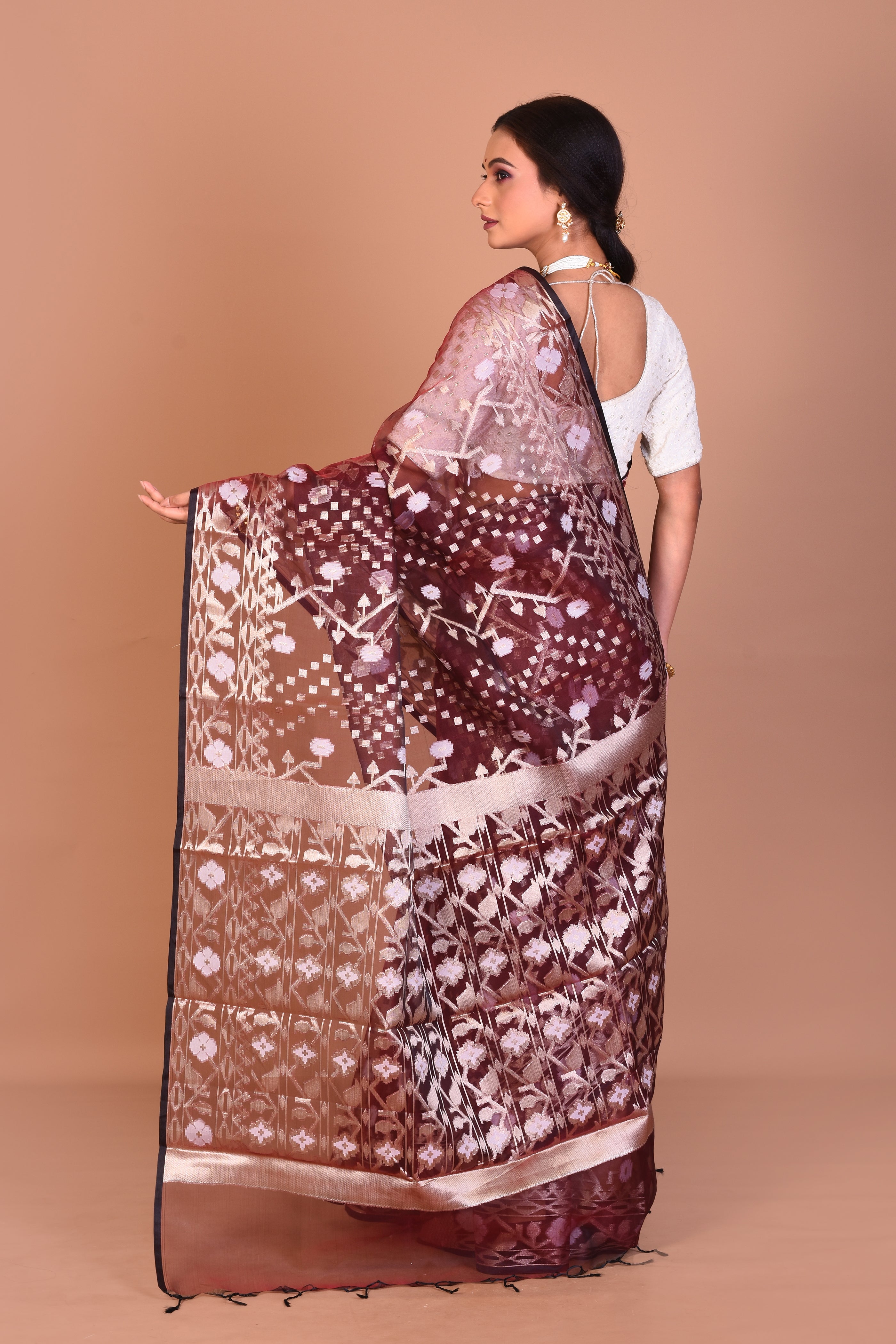 Maroon Blended Organza Saree with Blouse Piece - Keya Seth Exclusive