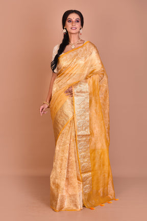 Yellow and Golden Fancy Blended Tissue Saree with Blouse Piece - Keya Seth Exclusive