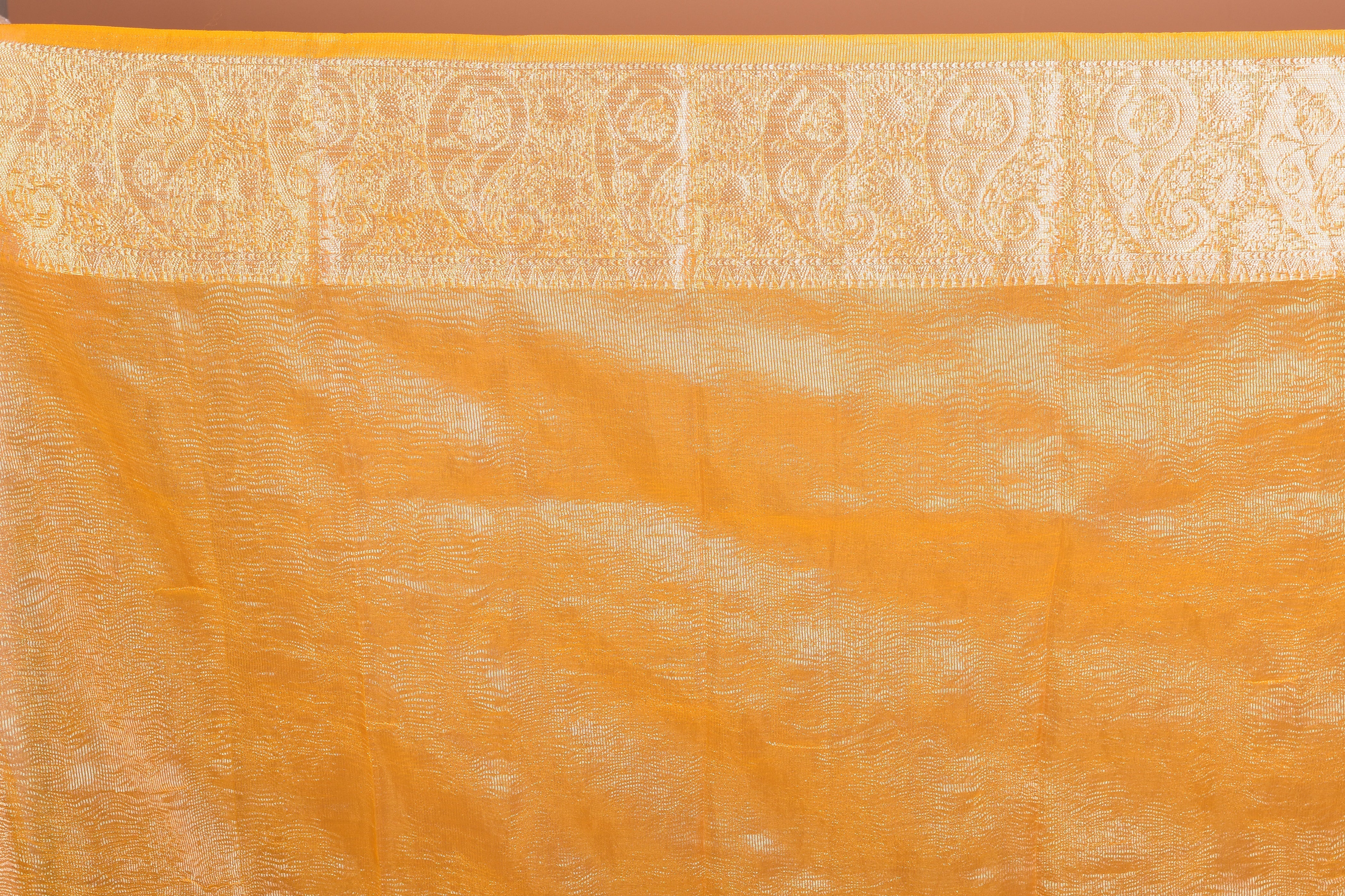 Yellow and Golden Fancy Blended Tissue Saree with Blouse Piece - Keya Seth Exclusive