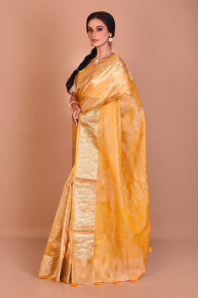 Yellow and Golden Fancy Blended Tissue Saree with Blouse Piece - Keya Seth Exclusive