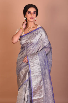Blue and Golden Fancy Blended Tissue Saree with Blouse Piece - Keya Seth Exclusive