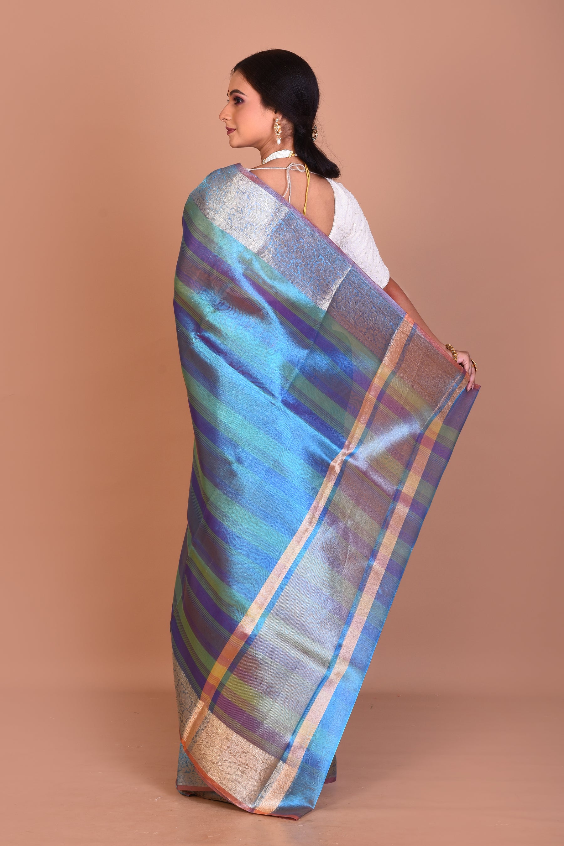 Blue 3D Blended Tissue Saree with Blouse Piece - Keya Seth Exclusive