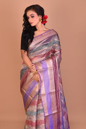 Purple Multi-coloured Blended Tissue Saree with Blouse Piece - Keya Seth Exclusive