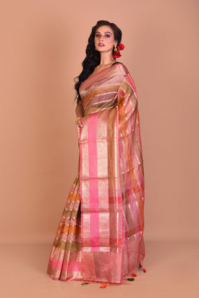 Pink Multi-coloured Blended Tissue Saree with Blouse Piece - Keya Seth Exclusive