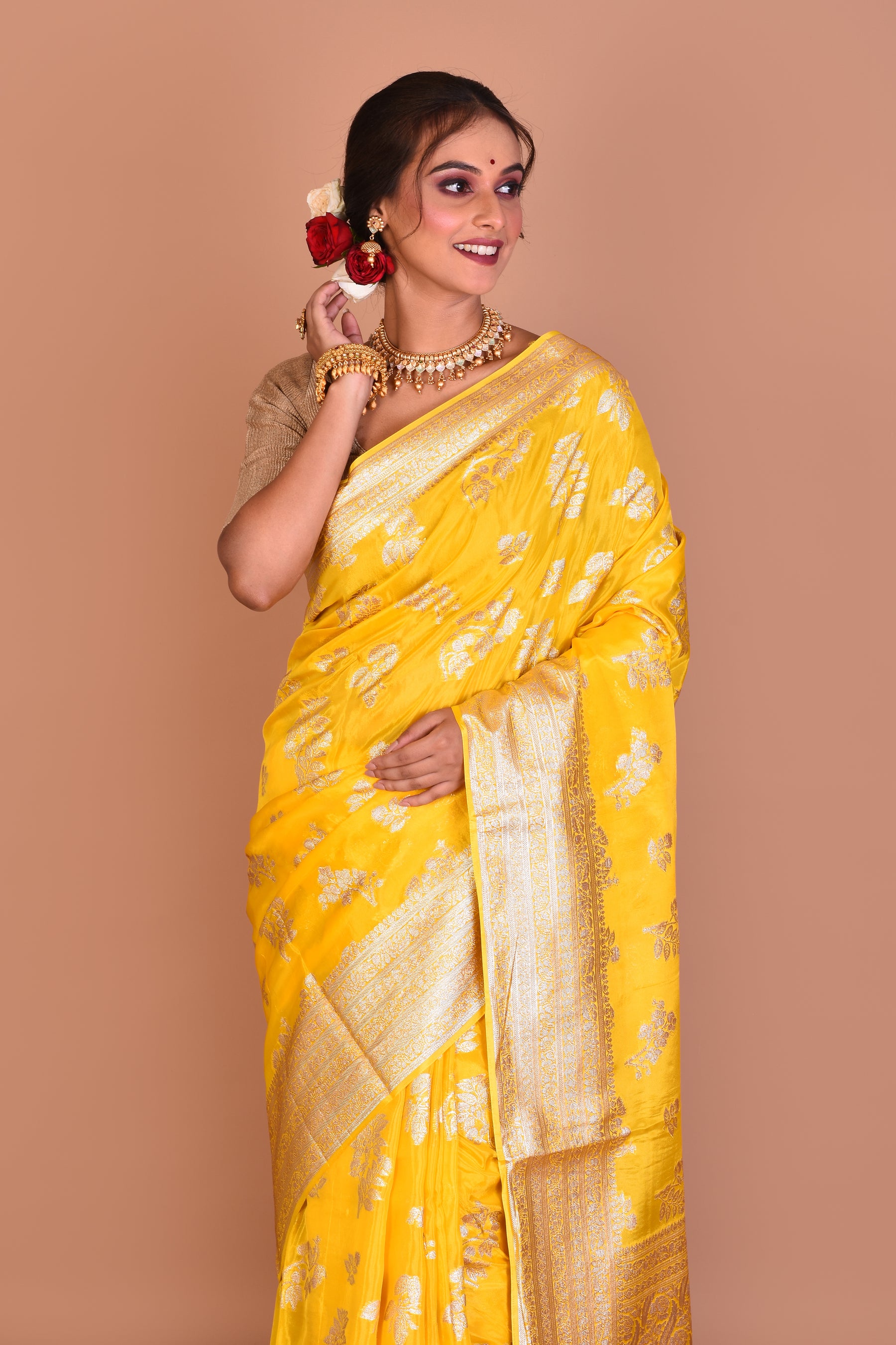 Yellow Georgette Saree with Blouse Piece - Keya Seth Exclusive