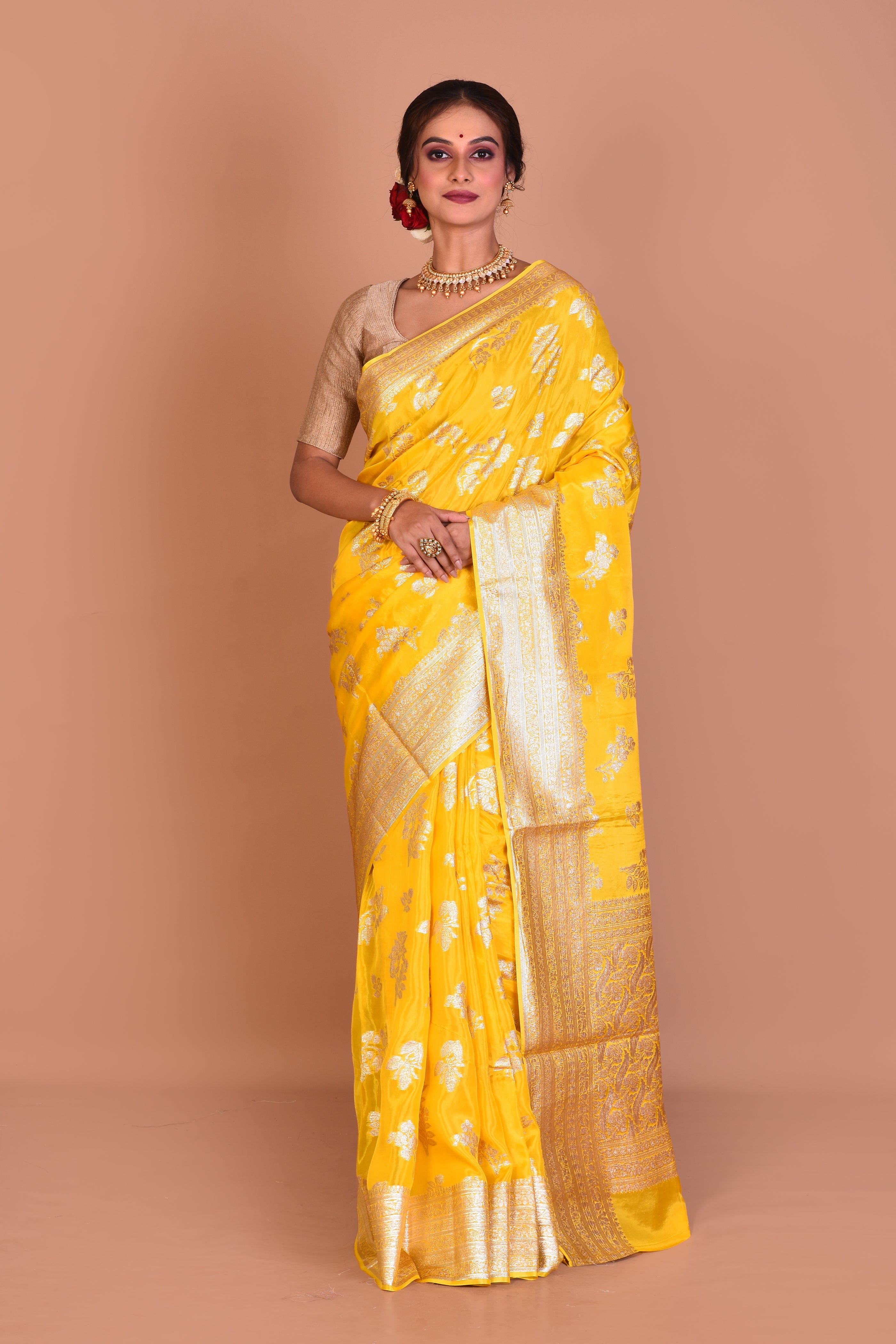 Yellow Georgette Saree with Blouse Piece - Keya Seth Exclusive