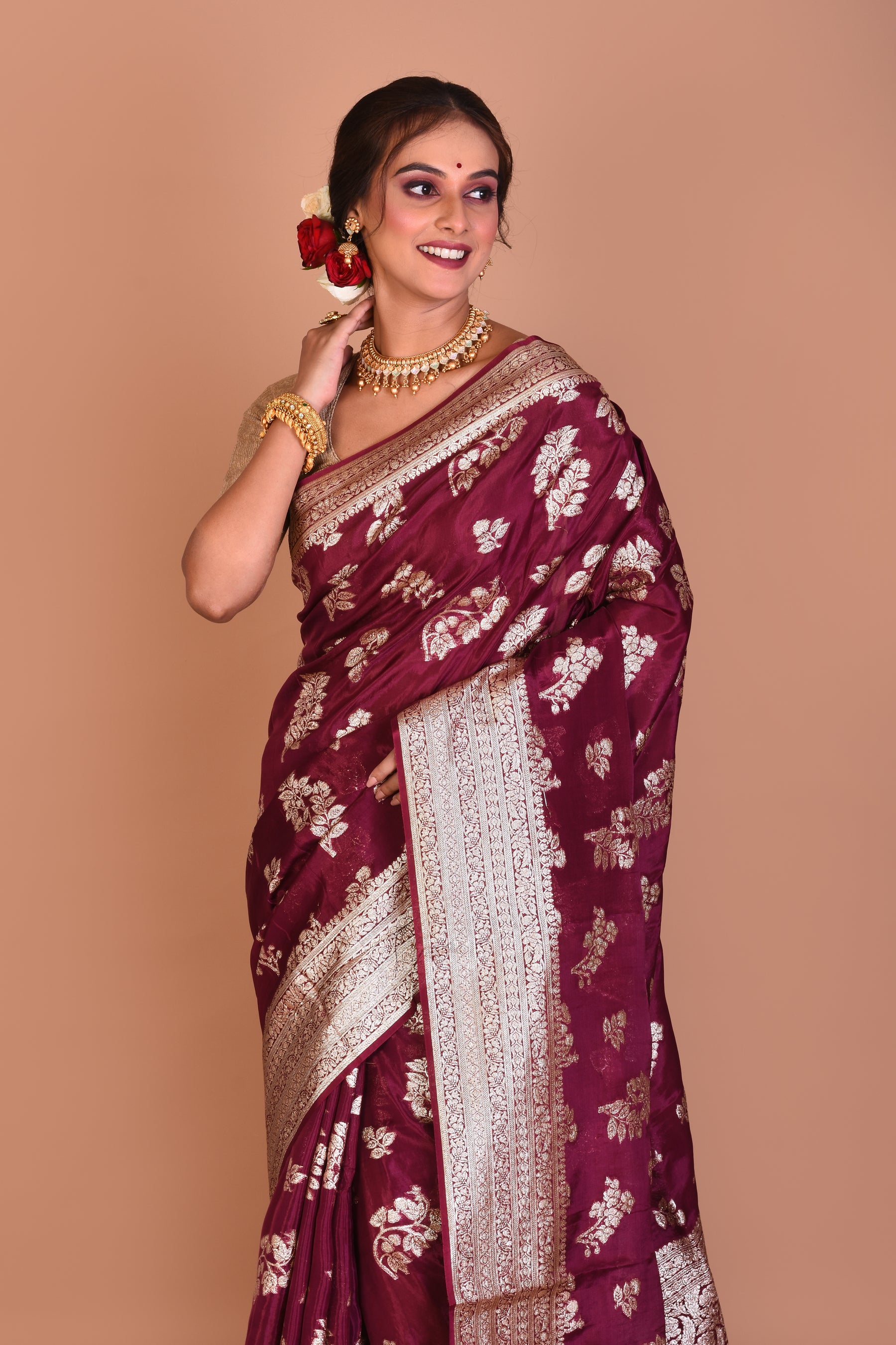 Wine Georgette Saree with Blouse Piece - Keya Seth Exclusive