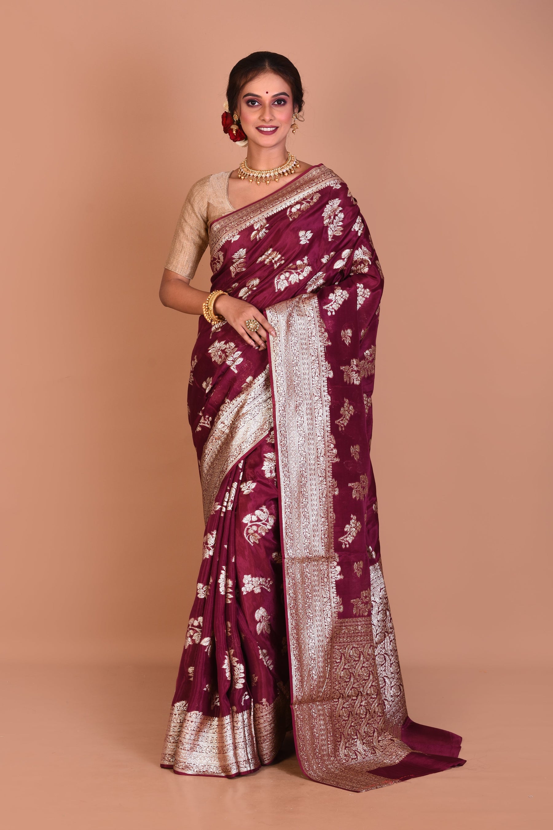 Wine Georgette Saree with Blouse Piece - Keya Seth Exclusive