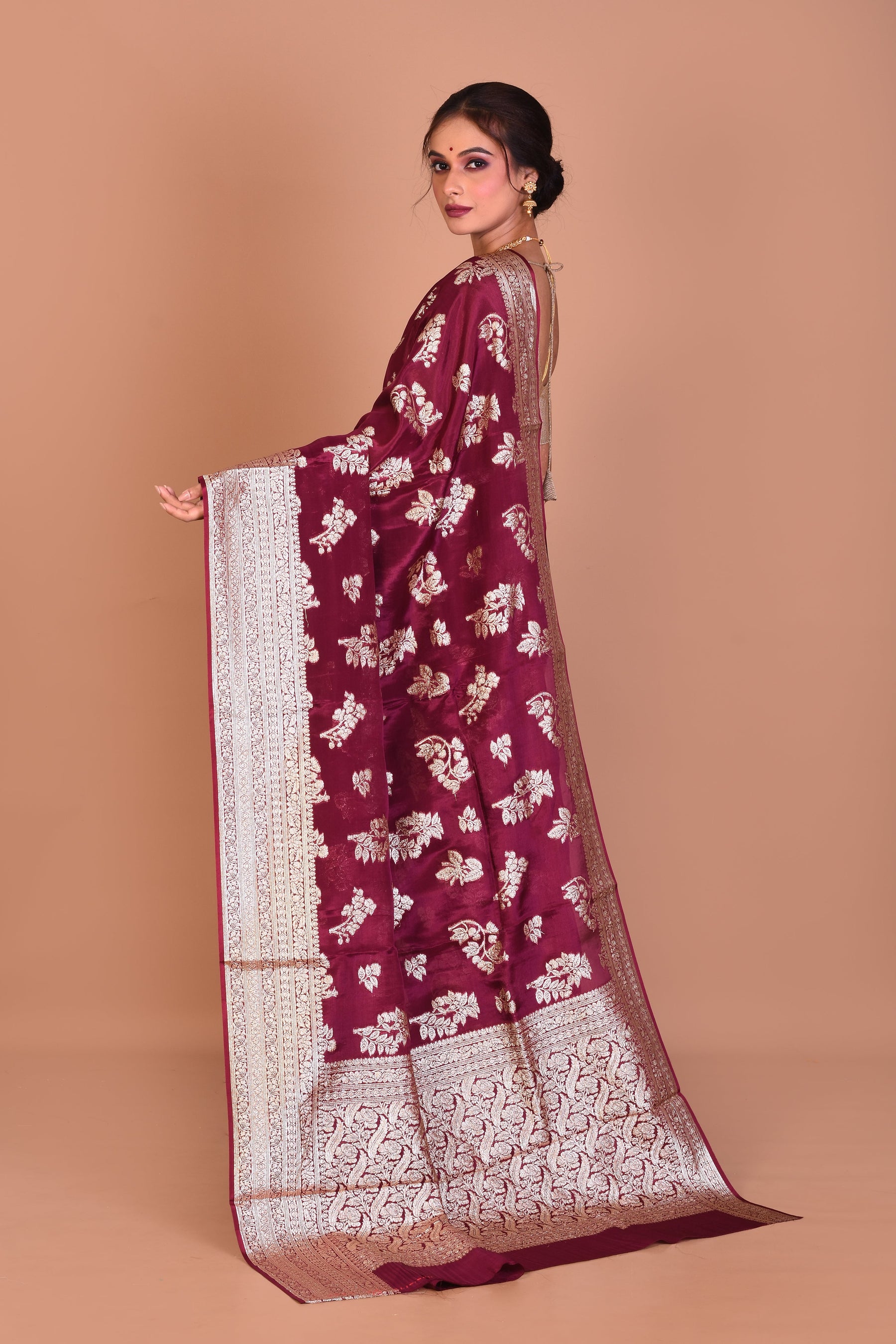 Wine Georgette Saree with Blouse Piece - Keya Seth Exclusive