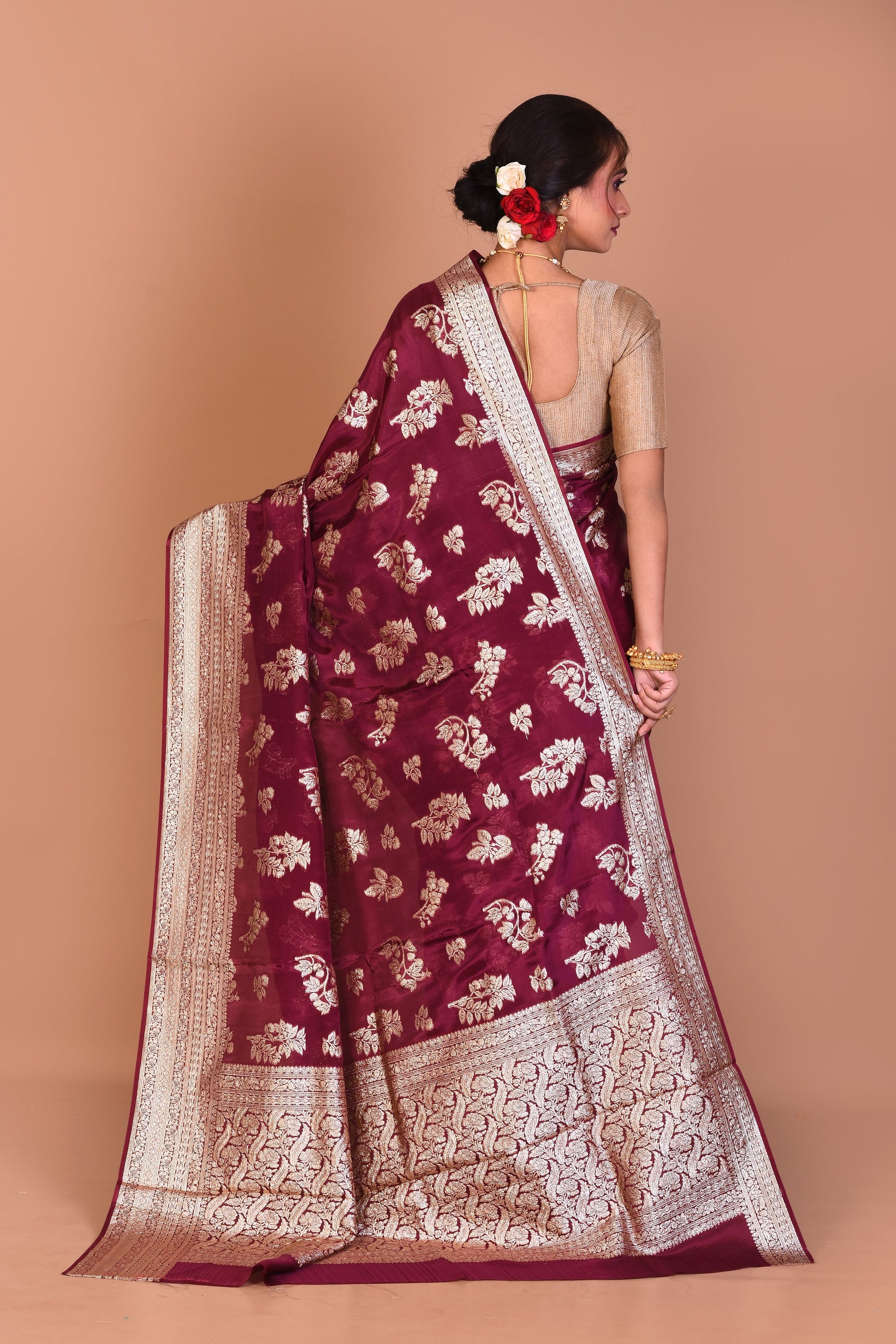 Wine Georgette Saree with Blouse Piece - Keya Seth Exclusive