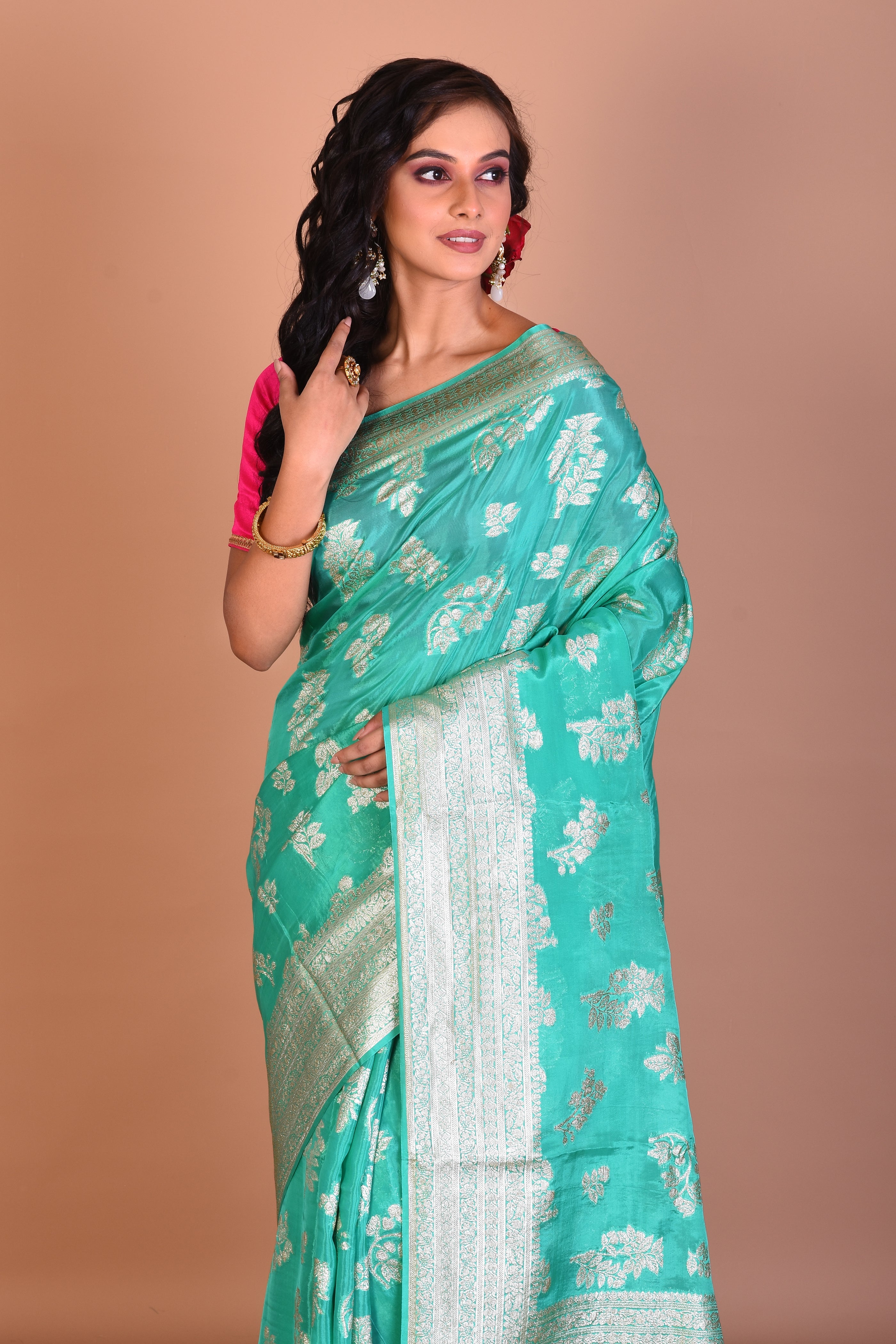 Sea Green Georgette Saree with Blouse Piece - Keya Seth Exclusive