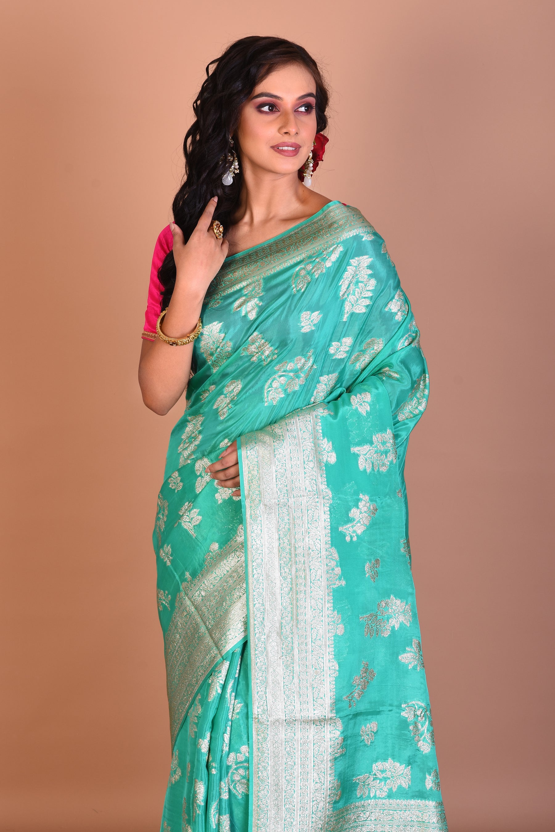 Sea Green Georgette Saree with Blouse Piece - Keya Seth Exclusive