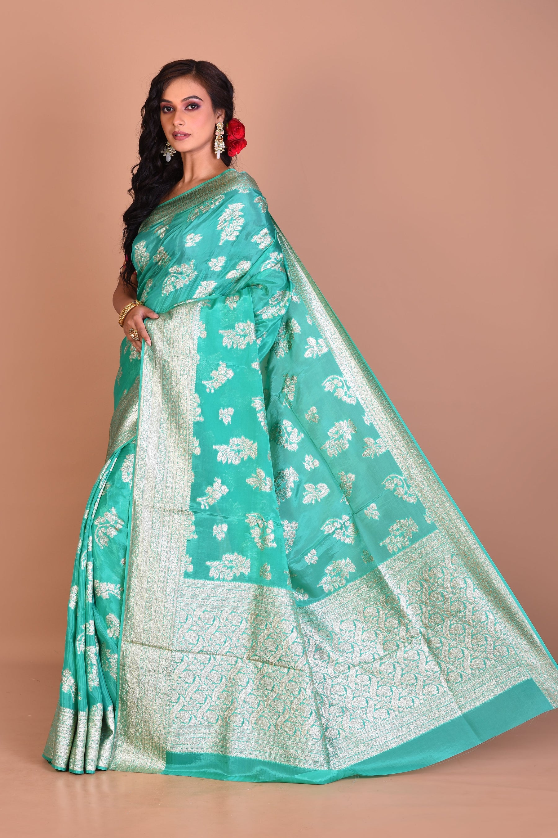 Sea Green Georgette Saree with Blouse Piece - Keya Seth Exclusive