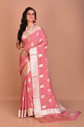 Dusky Pink Designer Khaddi Saree with Blouse Piece - Keya Seth Exclusive