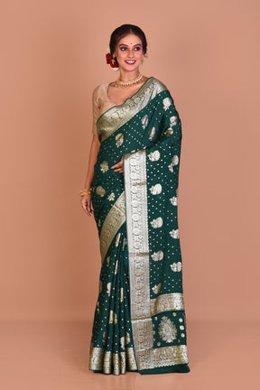 Bottle Green Designer Khaddi Saree with Blouse Piece - Keya Seth Exclusive