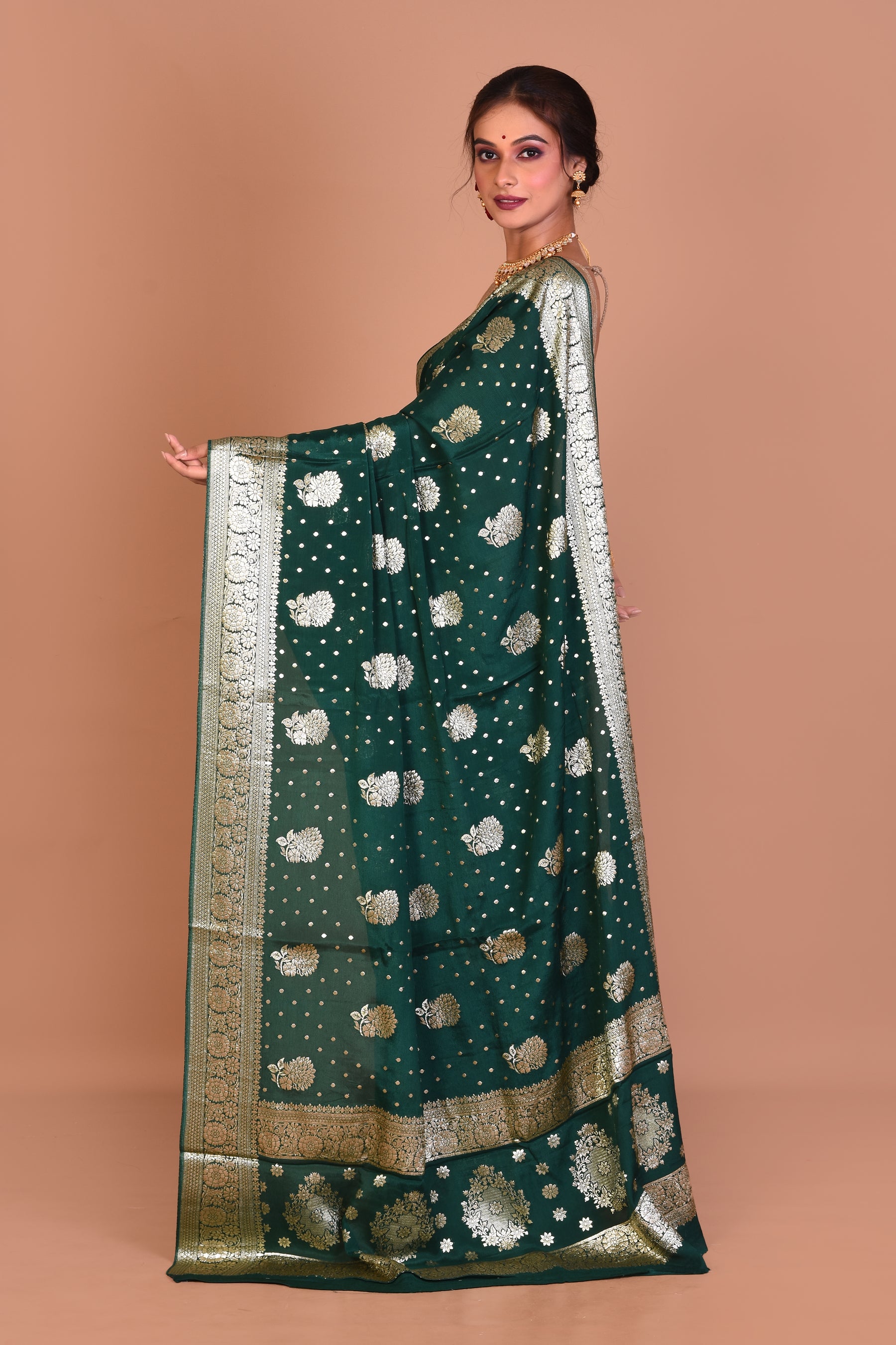 Bottle Green Designer Khaddi Saree with Blouse Piece - Keya Seth Exclusive