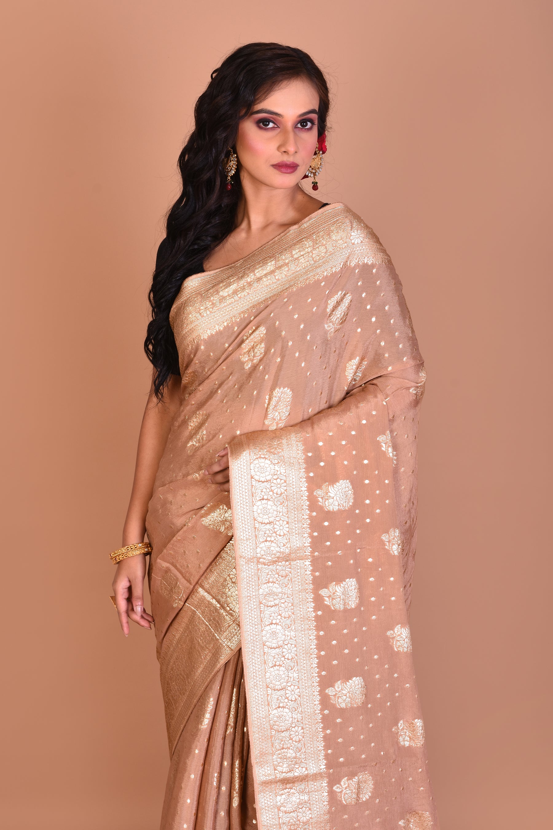 Beige Designer Khaddi Saree with Blouse Piece - Keya Seth Exclusive