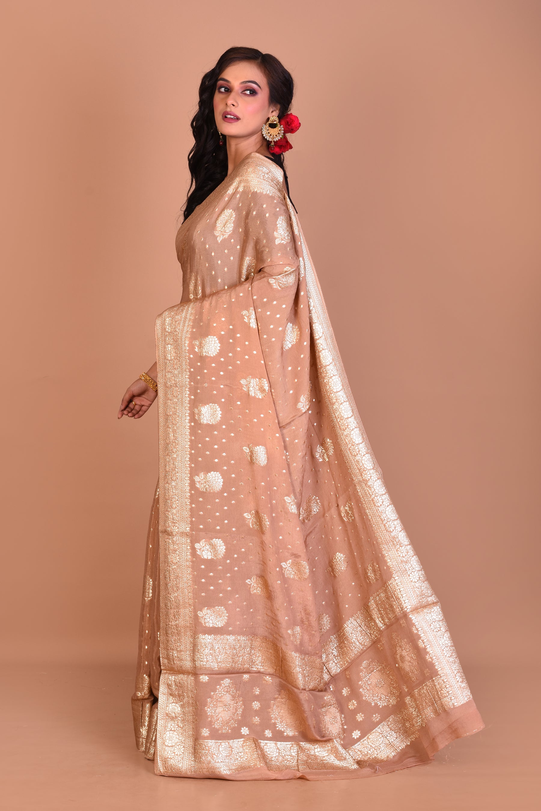 Beige Designer Khaddi Saree with Blouse Piece - Keya Seth Exclusive