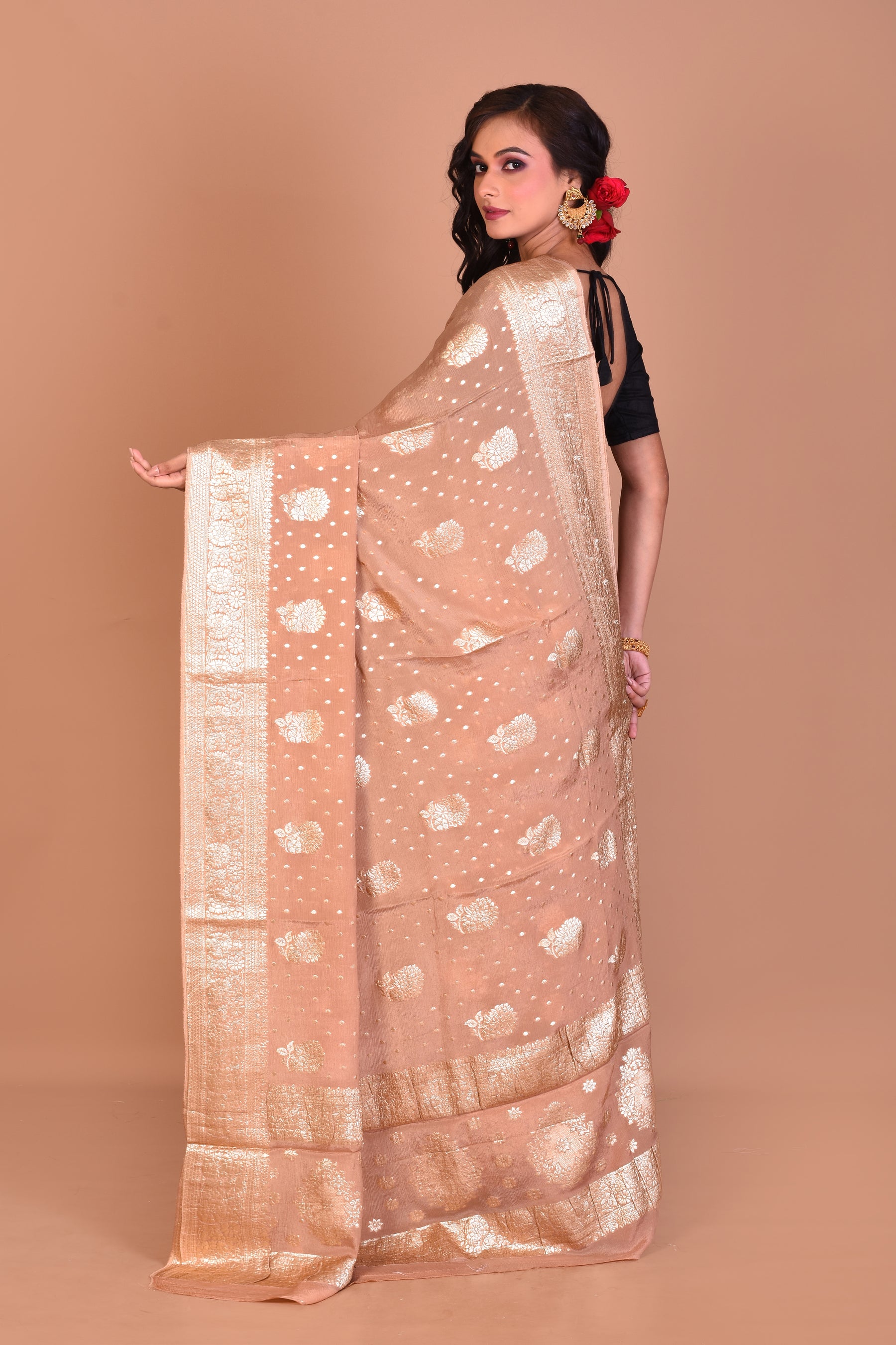 Beige Designer Khaddi Saree with Blouse Piece - Keya Seth Exclusive