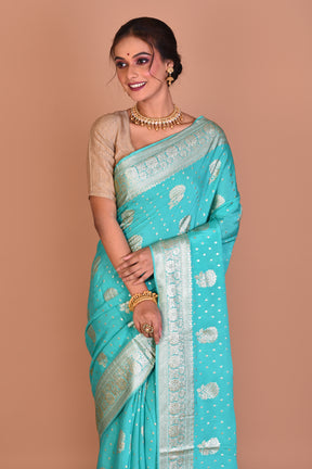 Sea Green Designer Khaddi Saree with Blouse Piece - Keya Seth Exclusive