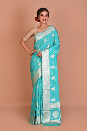 Sea Green Designer Khaddi Saree with Blouse Piece - Keya Seth Exclusive