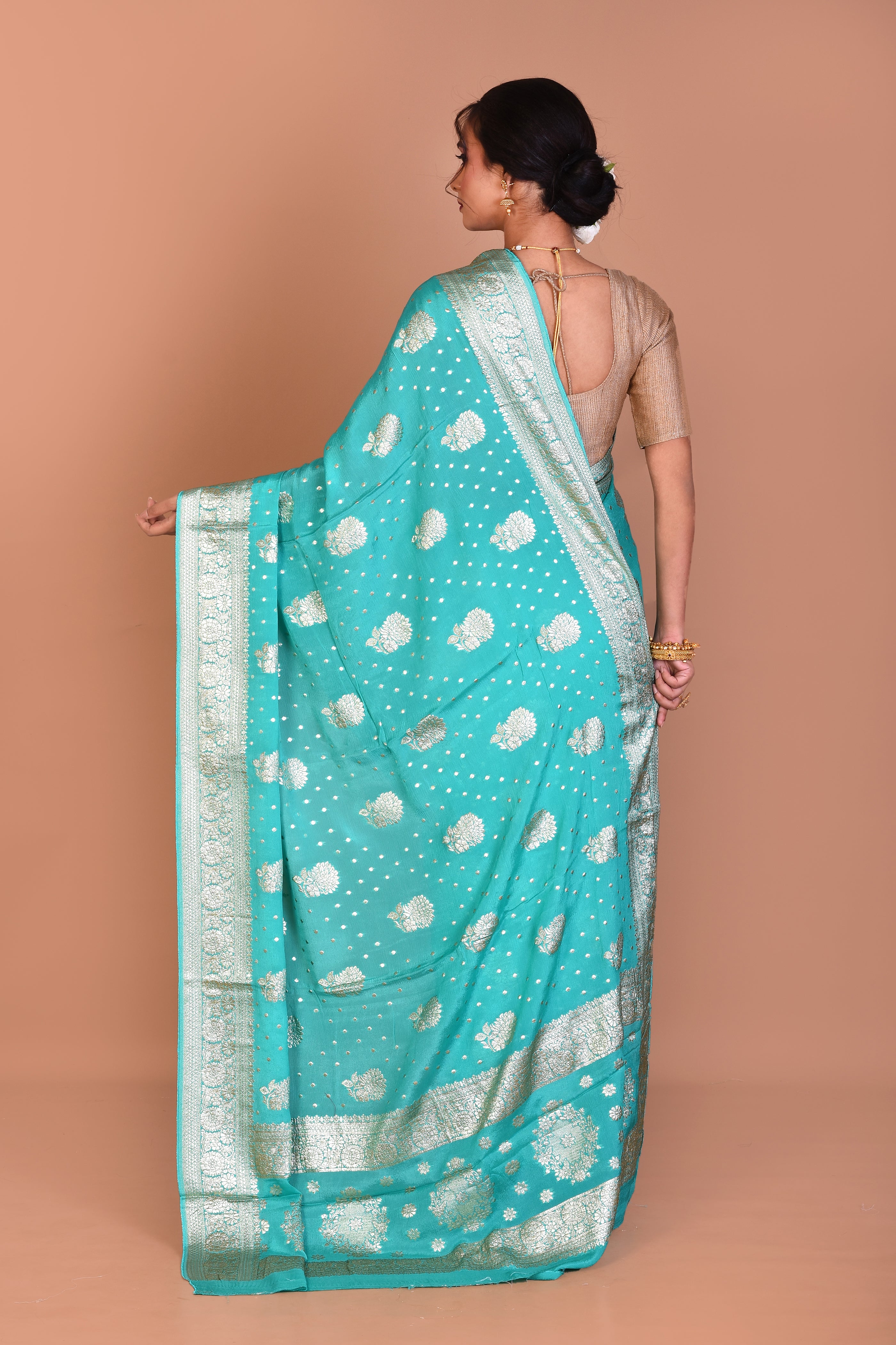 Sea Green Designer Khaddi Saree with Blouse Piece - Keya Seth Exclusive