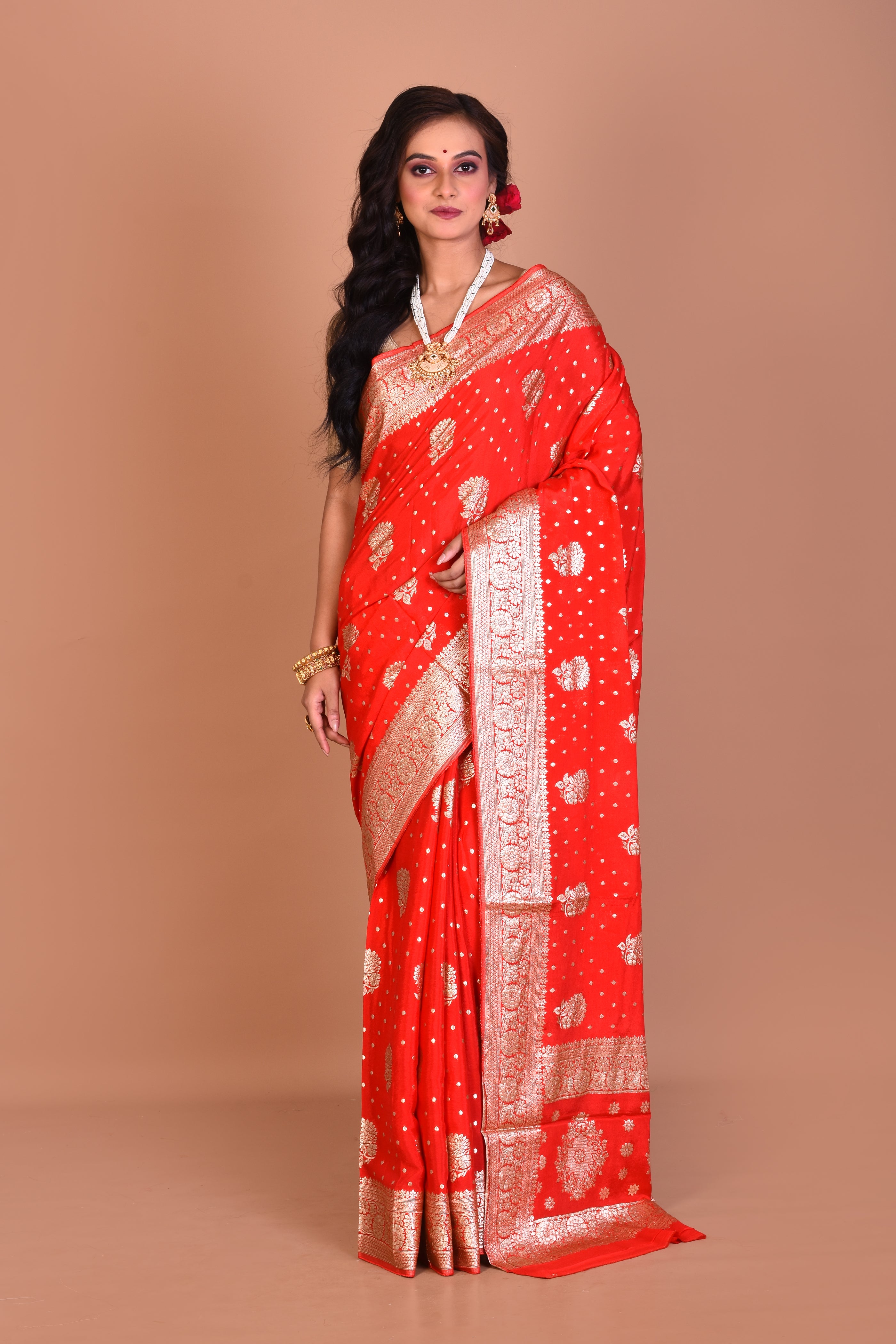 Red Designer Khaddi Saree with Blouse Piece - Keya Seth Exclusive