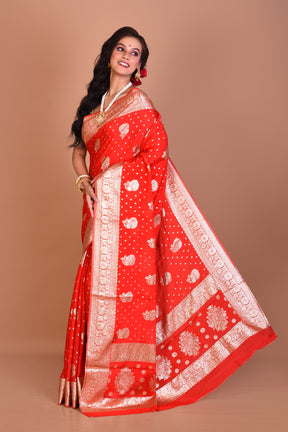 Red Designer Khaddi Saree with Blouse Piece - Keya Seth Exclusive