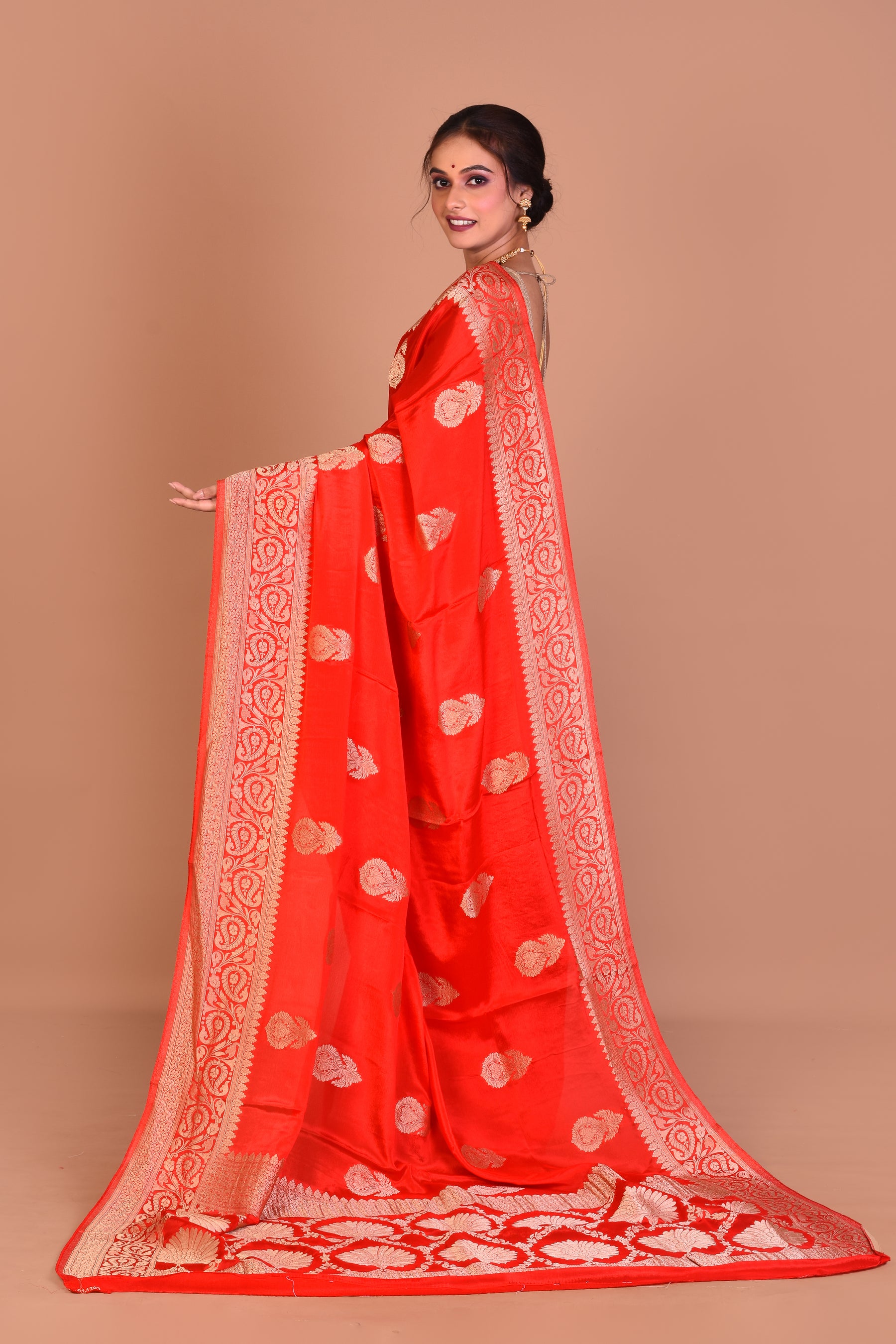 Red Fancy Khaddi Saree with Blouse Piece - Keya Seth Exclusive