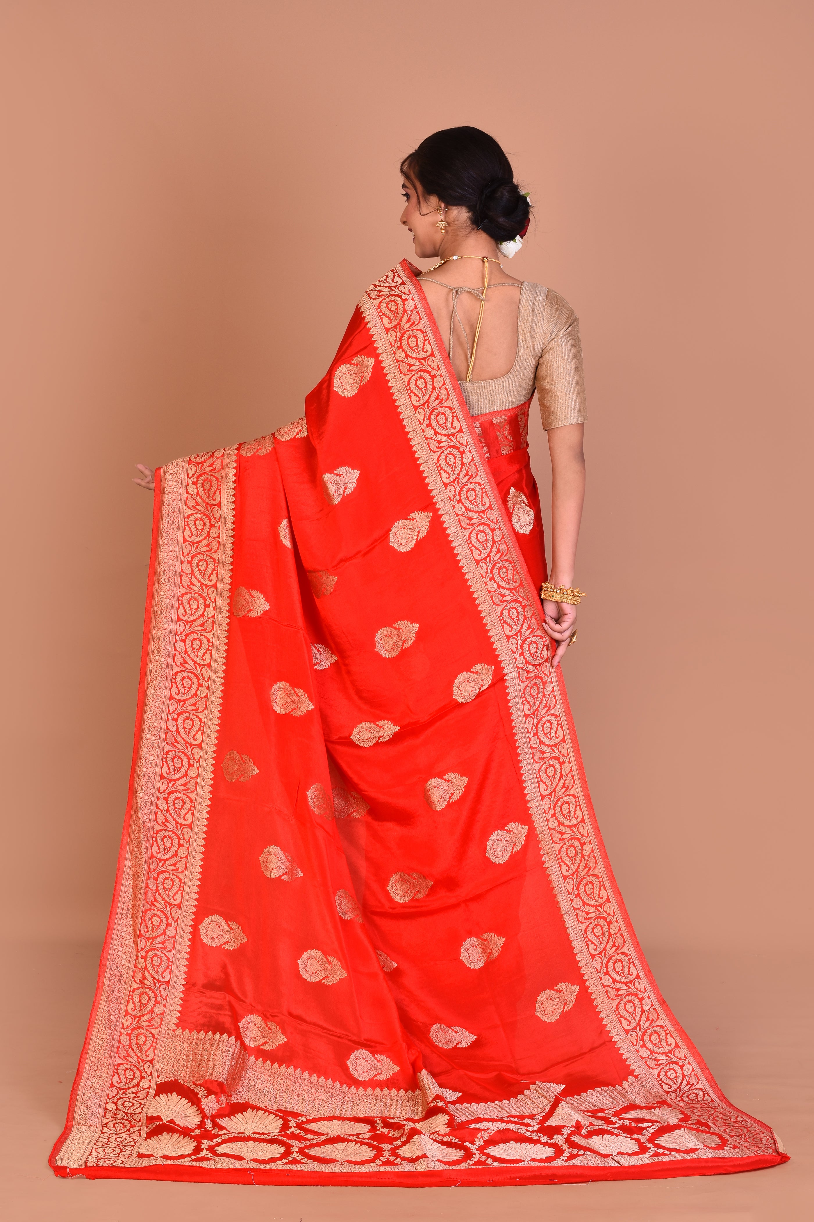 Red Fancy Khaddi Saree with Blouse Piece - Keya Seth Exclusive