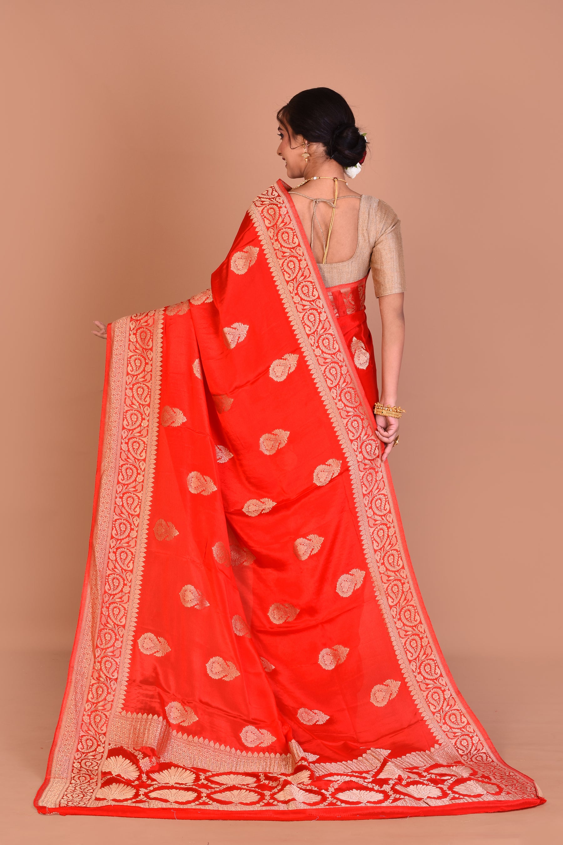 Red Fancy Khaddi Saree with Blouse Piece - Keya Seth Exclusive