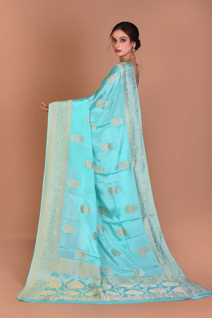 Sea Green Fancy Khaddi Saree with Blouse Piece - Keya Seth Exclusive
