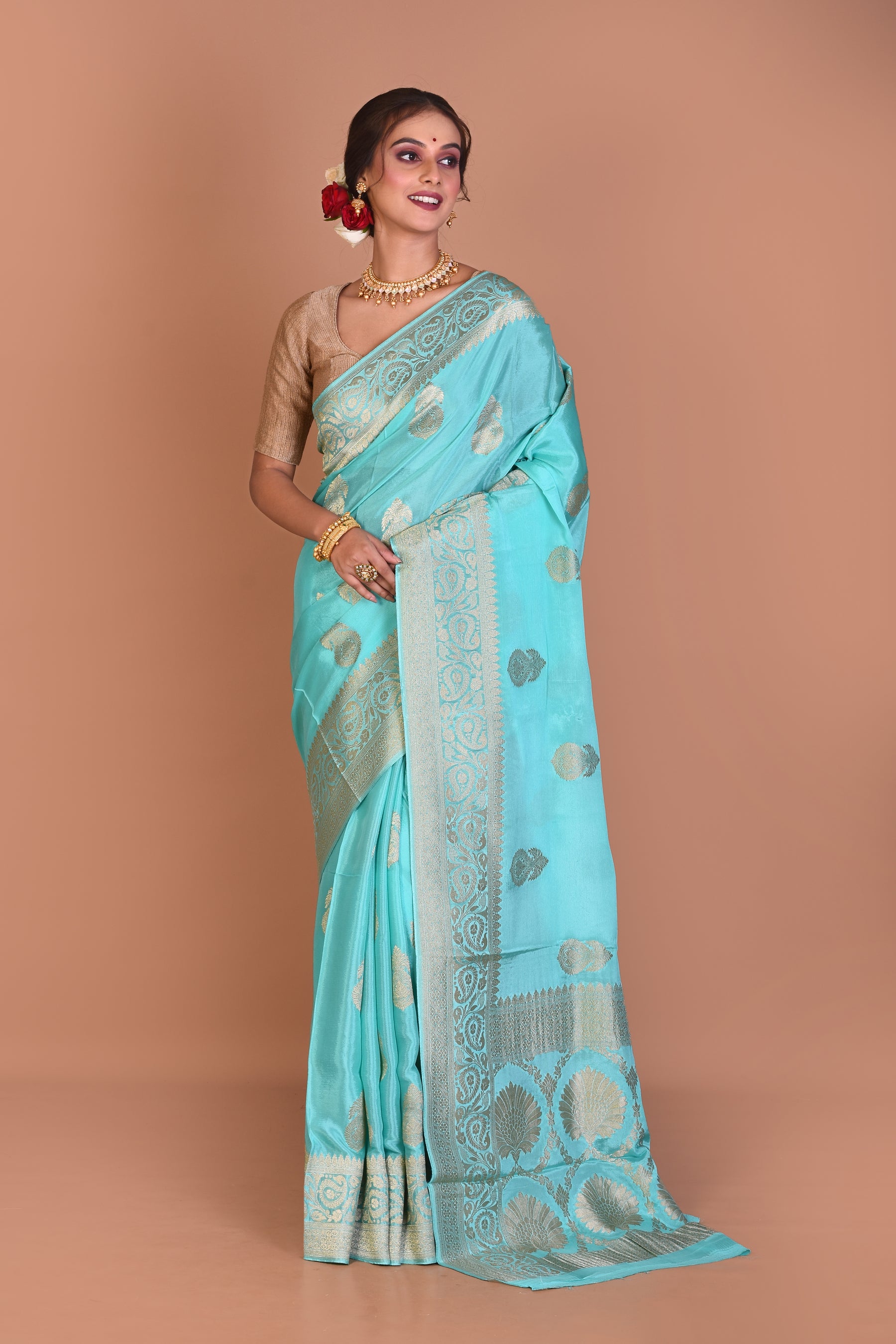 Sea Green Fancy Khaddi Saree with Blouse Piece - Keya Seth Exclusive