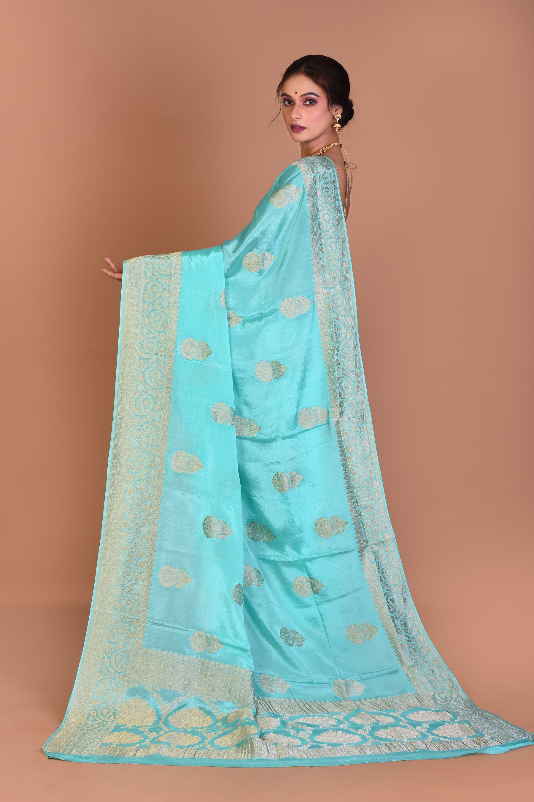 Sea Green Fancy Khaddi Saree with Blouse Piece - Keya Seth Exclusive