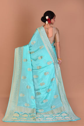 Sea Green Fancy Khaddi Saree with Blouse Piece - Keya Seth Exclusive